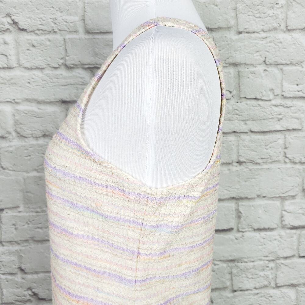 Vintage 70s Pastel Stripe Textured Sleeveless Scoop Neck Blouse Top Size L 1970s - Picture 11 of 13